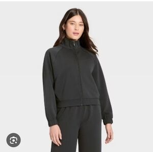 NWT All In Motion Black Zip-Up Track Jacket Softstreme Material Medium Sport